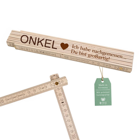 Zollstock personalisiert mit Gravur - Onkel wir haben nachgemessen, du bist großartig! - DwieDeko