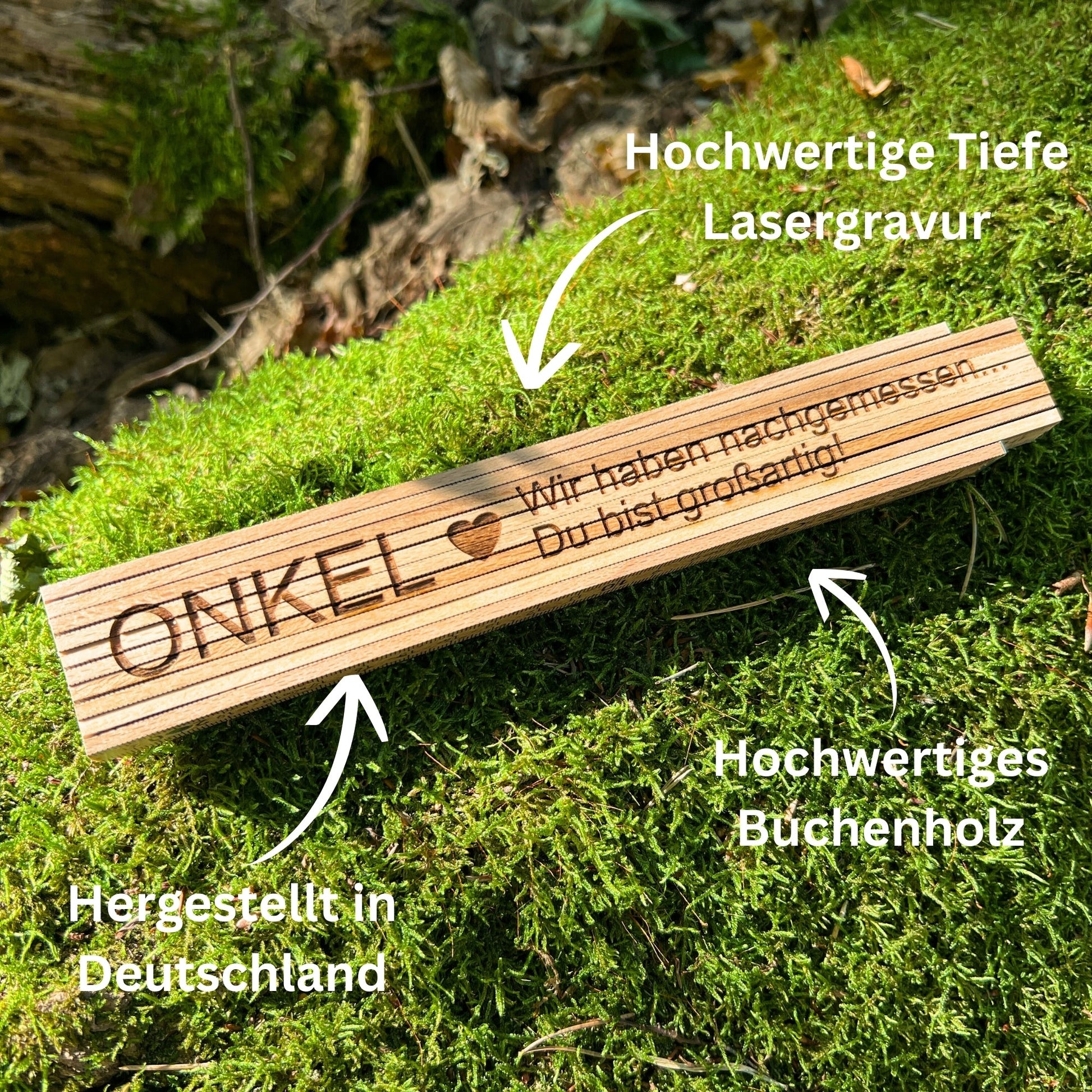 Zollstock personalisiert mit Gravur - Onkel wir haben nachgemessen, du bist großartig! - DwieDeko